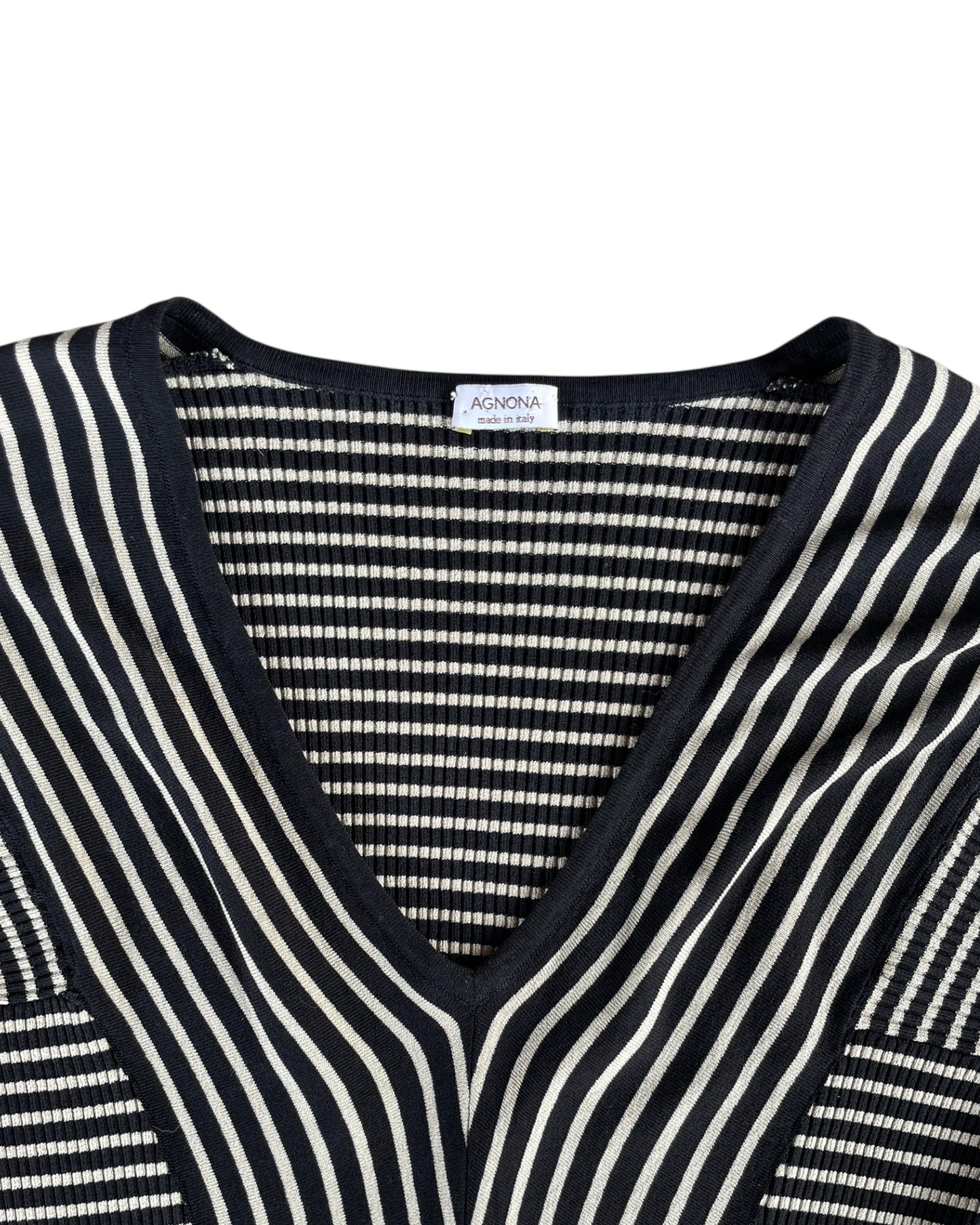 2000S AGNONA BLACK WHITE STRIPED V NECK TOP