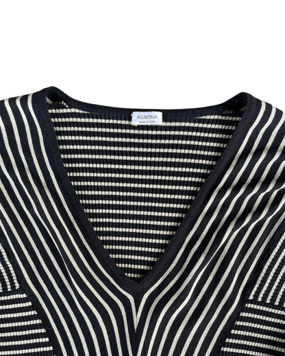 2000S AGNONA BLACK WHITE STRIPED V NECK TOP