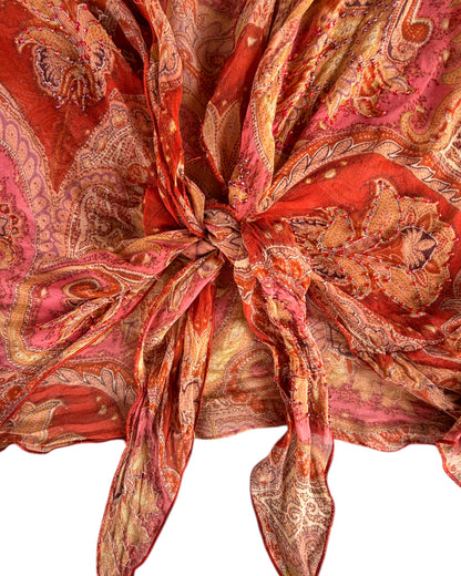 2000S KAREN KANE PAISLEY SILK WRAP BLOUSE