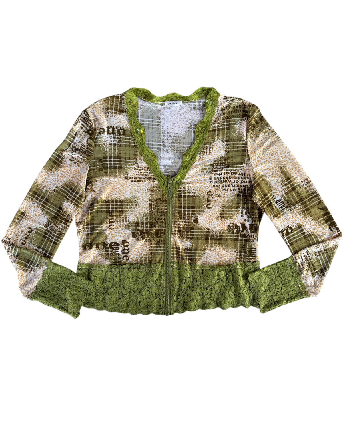 2000S JAIPUR GREEN ABSTRACT ZIP TOP