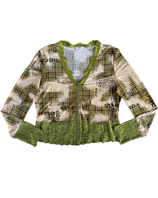 2000S JAIPUR GREEN ABSTRACT ZIP TOP