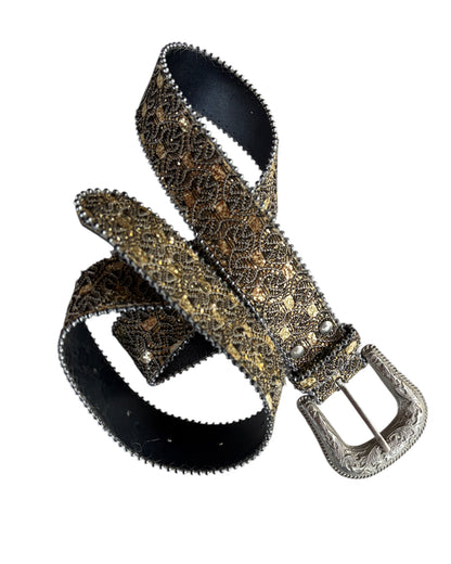 1908s ORNATE GOLD BLACK BEADED STATEMENT BELT
