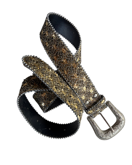 1908s ORNATE GOLD BLACK BEADED STATEMENT BELT