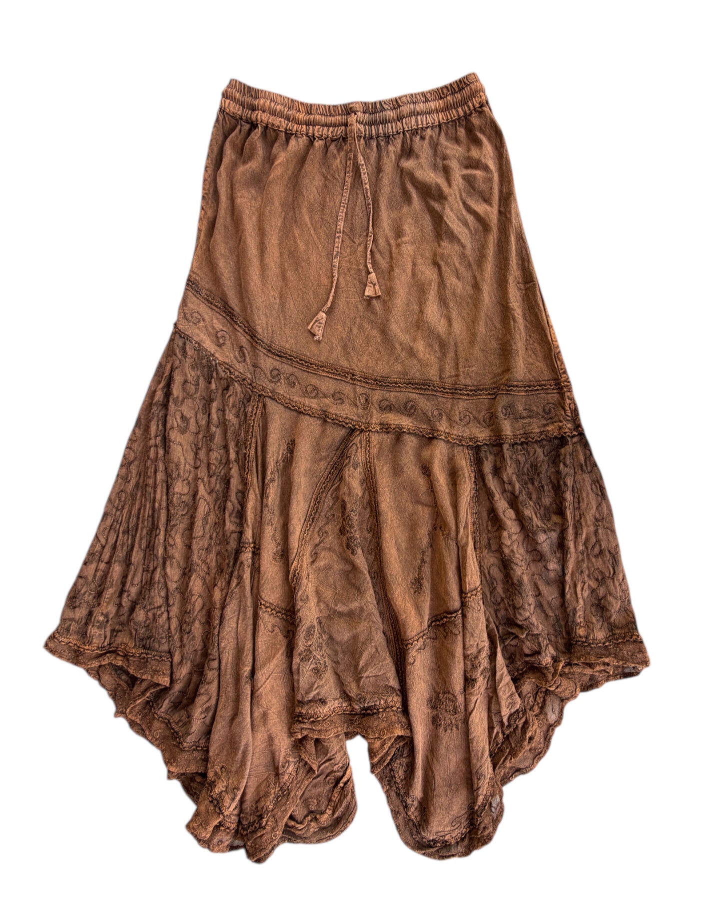 2000S SCULLY BROWN EMBROIDERED MAXI SKIRT