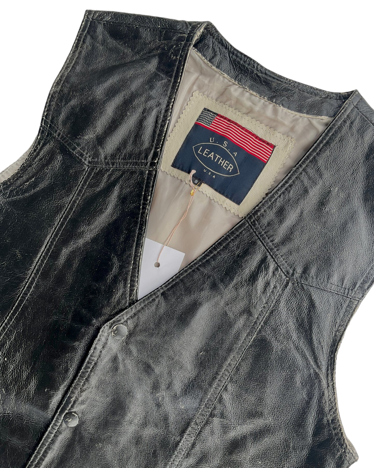 1990s LEATHER USA BLACK VEST