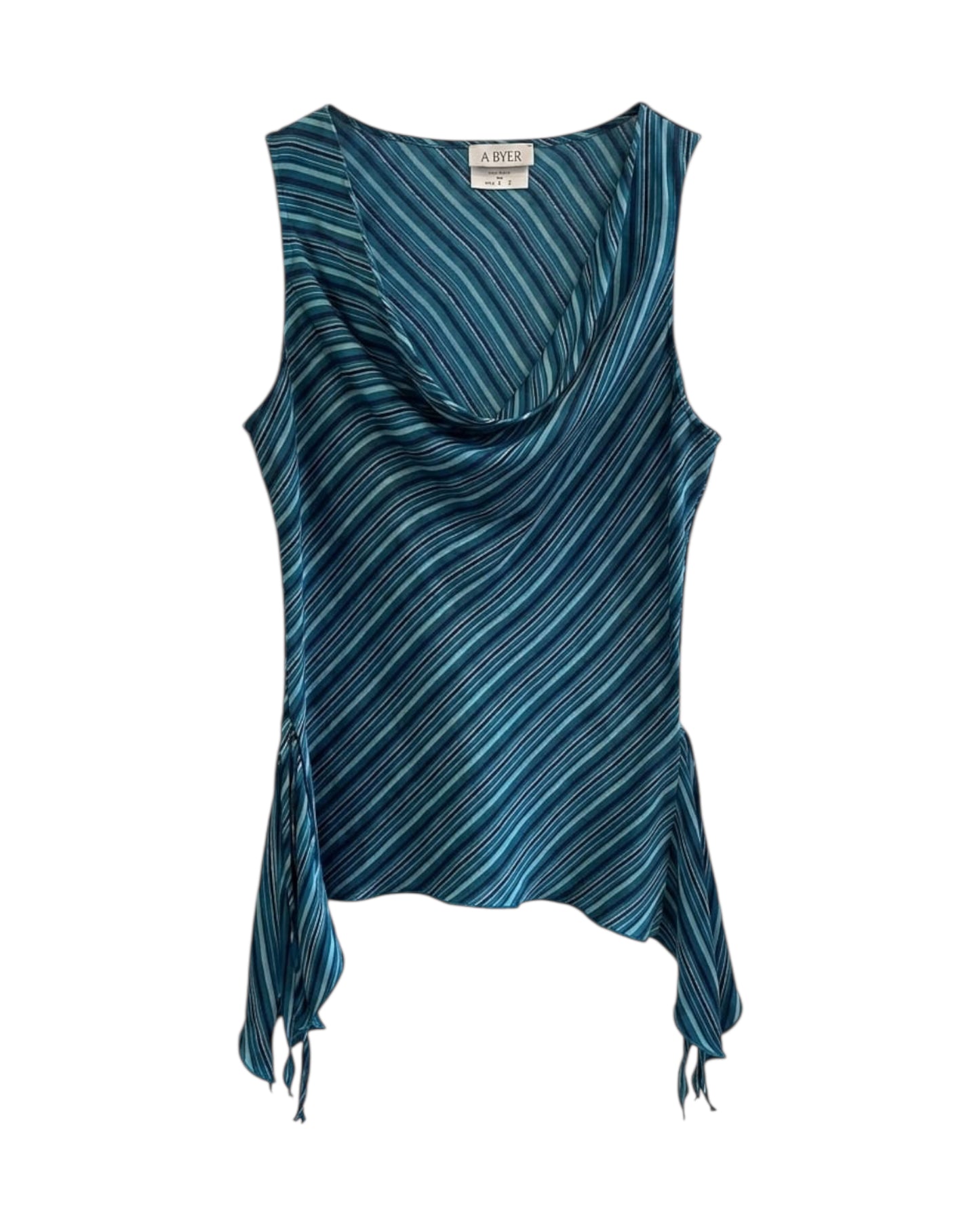 2000S A. BYER BLUE STRIPED COWL TOP
