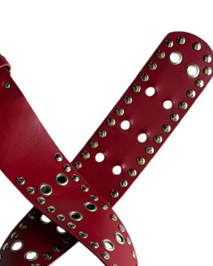 2000S RED LEATHER GROMMET BELT