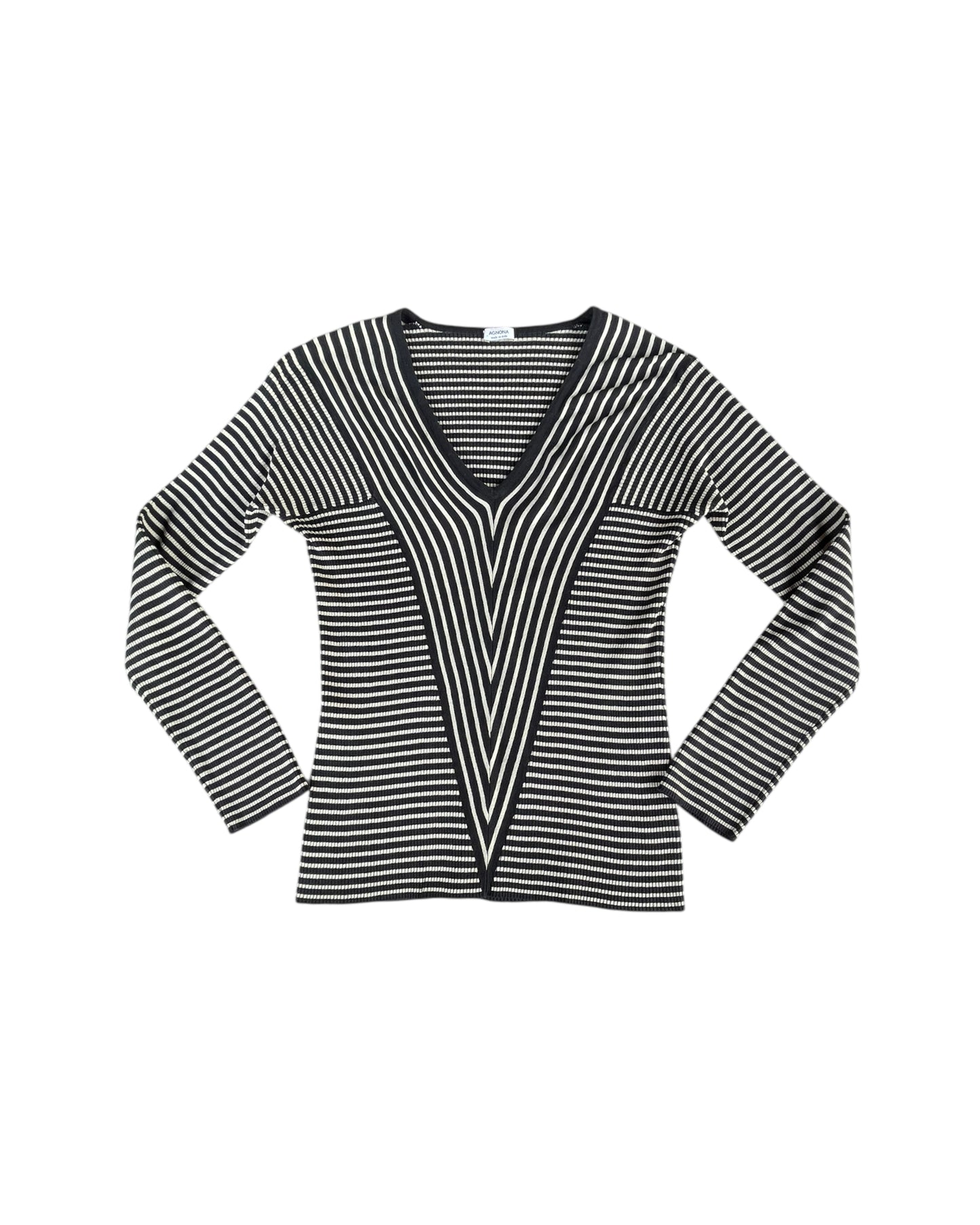 2000S AGNONA BLACK WHITE STRIPED V NECK TOP