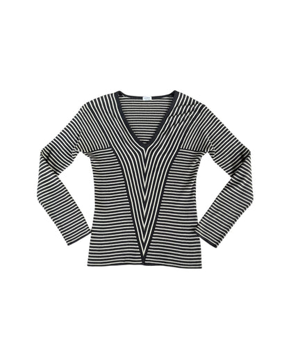 2000S AGNONA BLACK WHITE STRIPED V NECK TOP