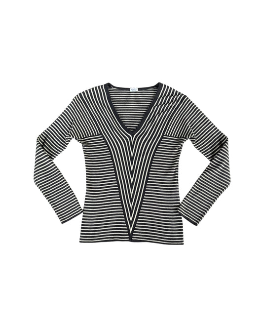 2000S AGNONA BLACK WHITE STRIPED V NECK TOP