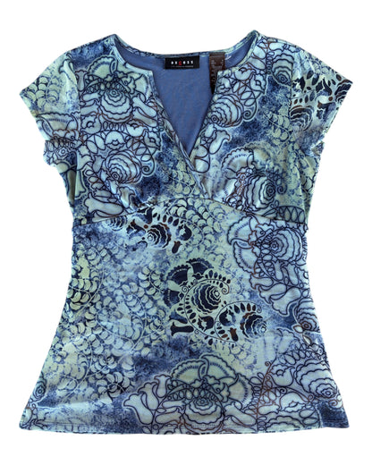 2000S AXCESS BLUE GREEN FLORAL WRAP TOP