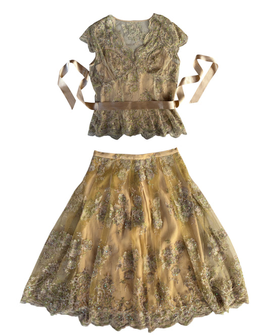 2000S SHANI GOLDEN LACE SHEER SET