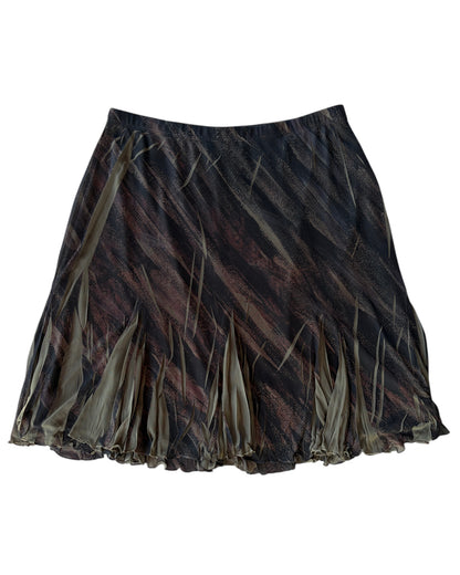 2000S COLDWATER CREEK BROWN ANIMAL PRINT FRINGE SKIRT