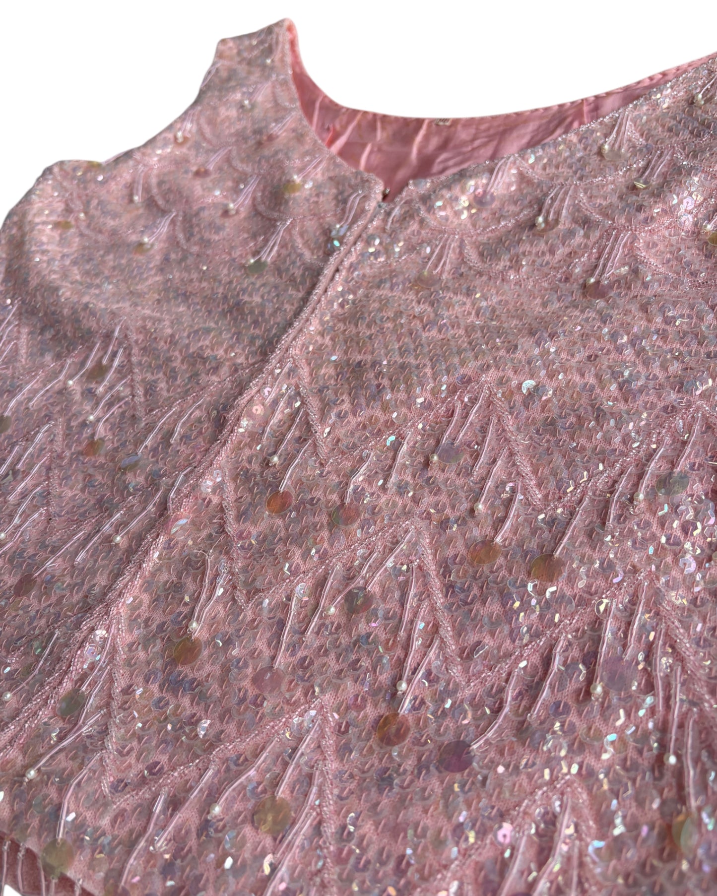 1960s PINK SEQUIN BEADED WOOL TOP