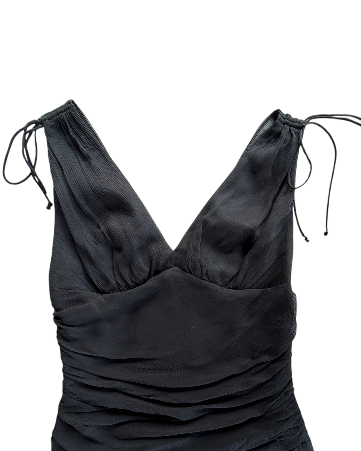 2000S EXPRESS BLACK RUCHE WRAP DRESS