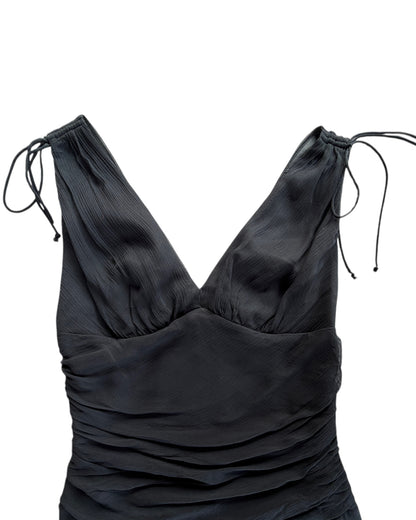 2000S EXPRESS BLACK RUCHE WRAP DRESS