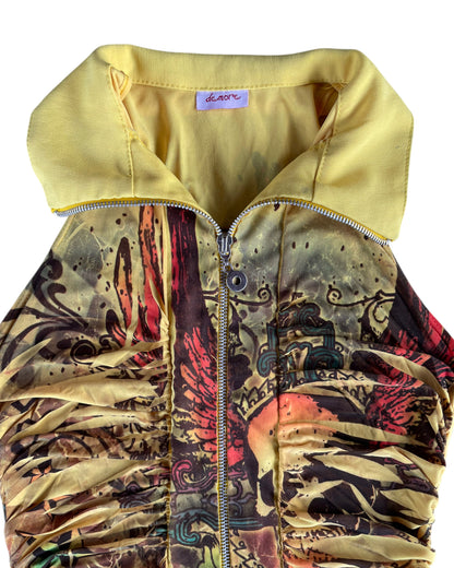 2000S DEMORE YELLOW HOODED ZIP TOP