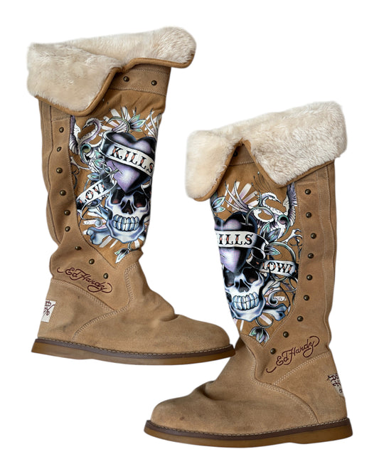 2000S ED HARDY LOVE KILLS SLOWLY HIGH BOOTS