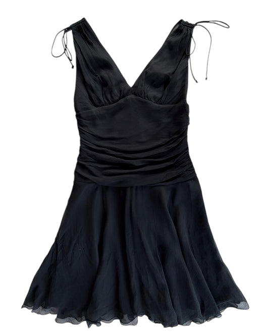 2000S EXPRESS BLACK RUCHE WRAP DRESS