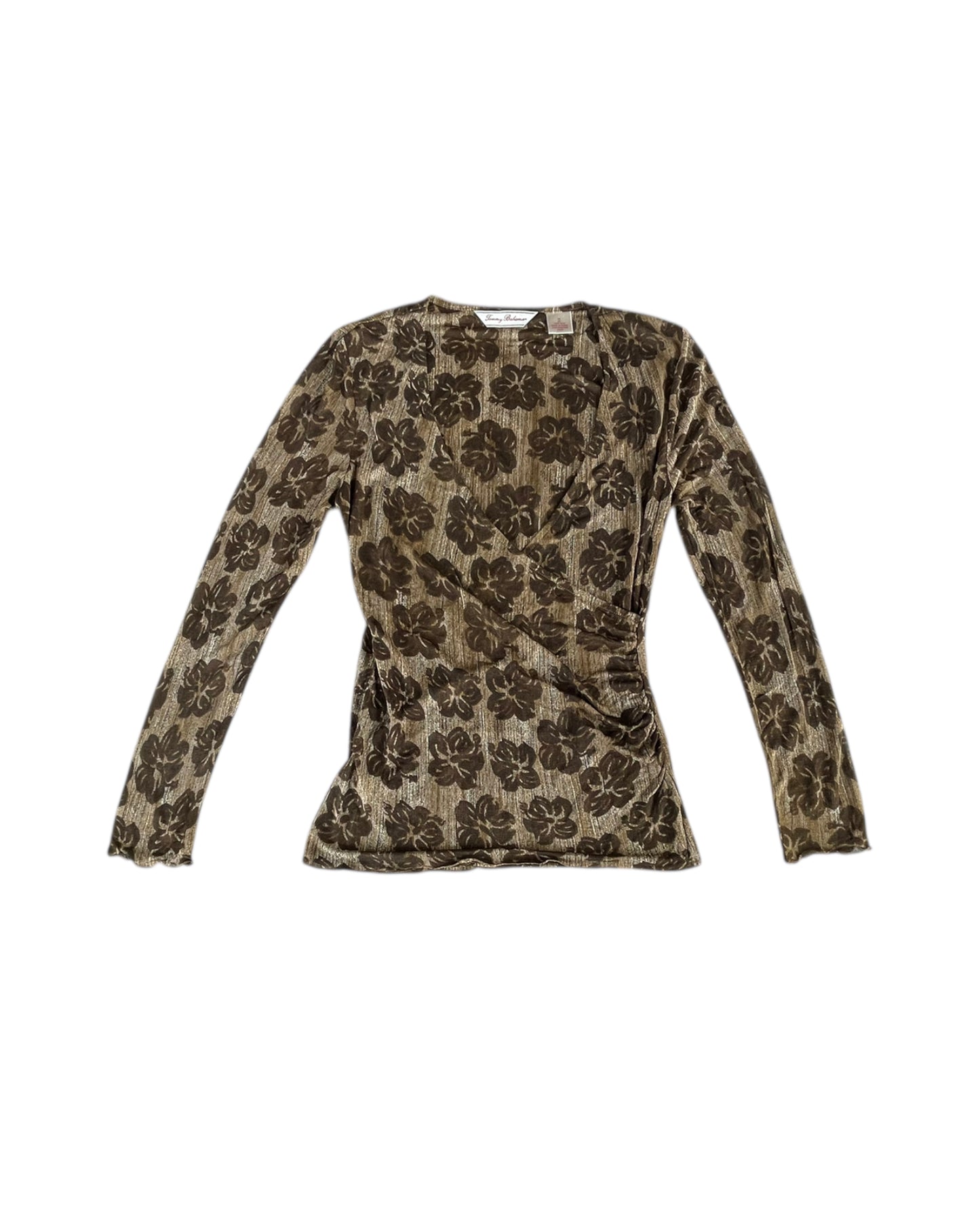 2000S TOMMY BAHAMA BROWN FLORAL SILK TOP