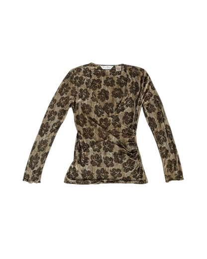 2000S TOMMY BAHAMA BROWN FLORAL SILK TOP