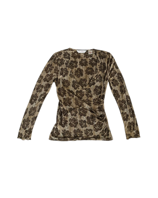2000S TOMMY BAHAMA BROWN FLORAL SILK TOP