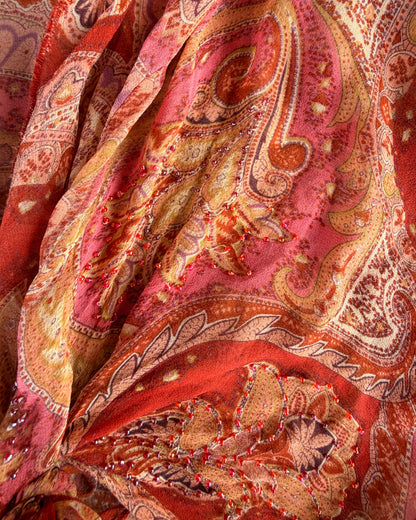2000S KAREN KANE PAISLEY SILK WRAP BLOUSE