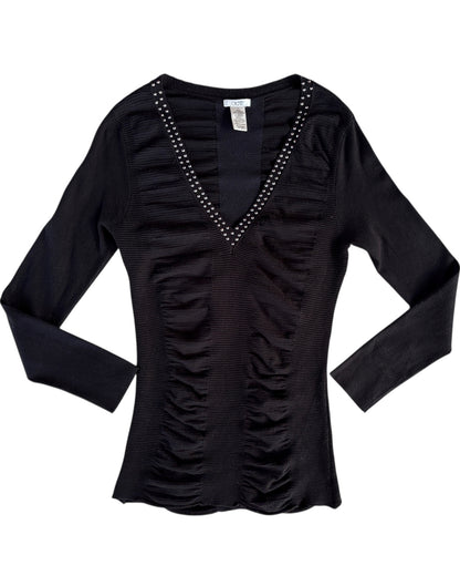 2000S CACHE EMBELLISHED RUCHED TOP