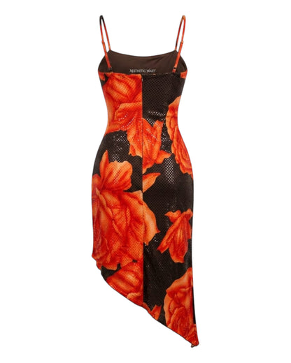 2000S CACHE ORANGE ROSE SLIP DRESS