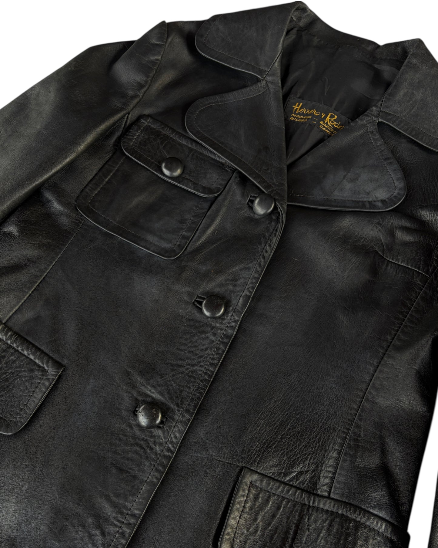 1970s HERRERO Y RODERO BLACK LEATHER JACKET