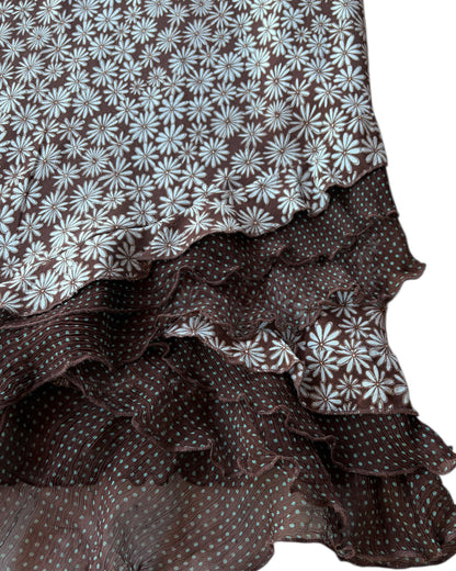 2000S SUNNY LEIGH BROWN FLORAL SILK SKIRT