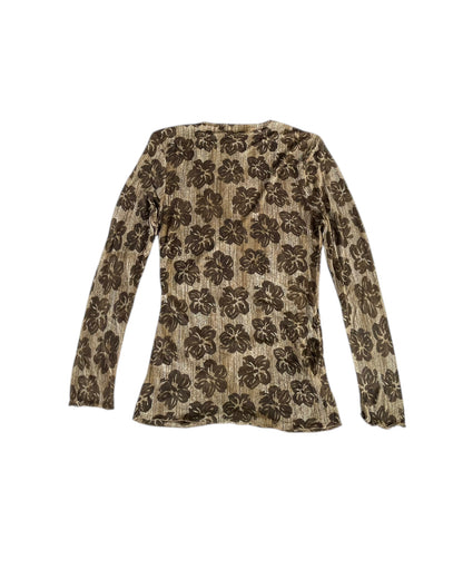 2000S TOMMY BAHAMA BROWN FLORAL SILK TOP
