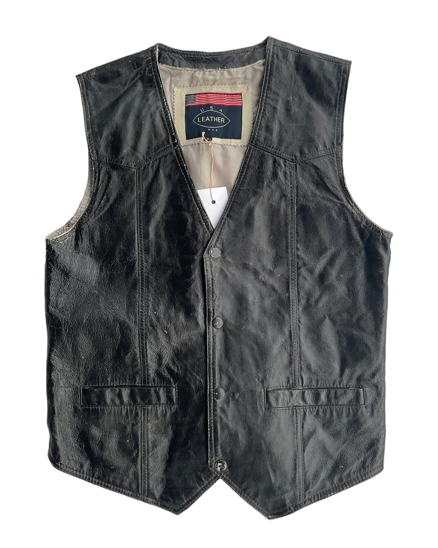 1990s LEATHER USA BLACK VEST