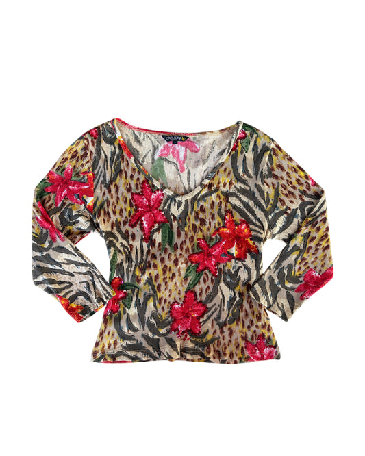 2000S CHAUDRY SPORTS MULTICOLOR ANIMAL FLORAL TOP