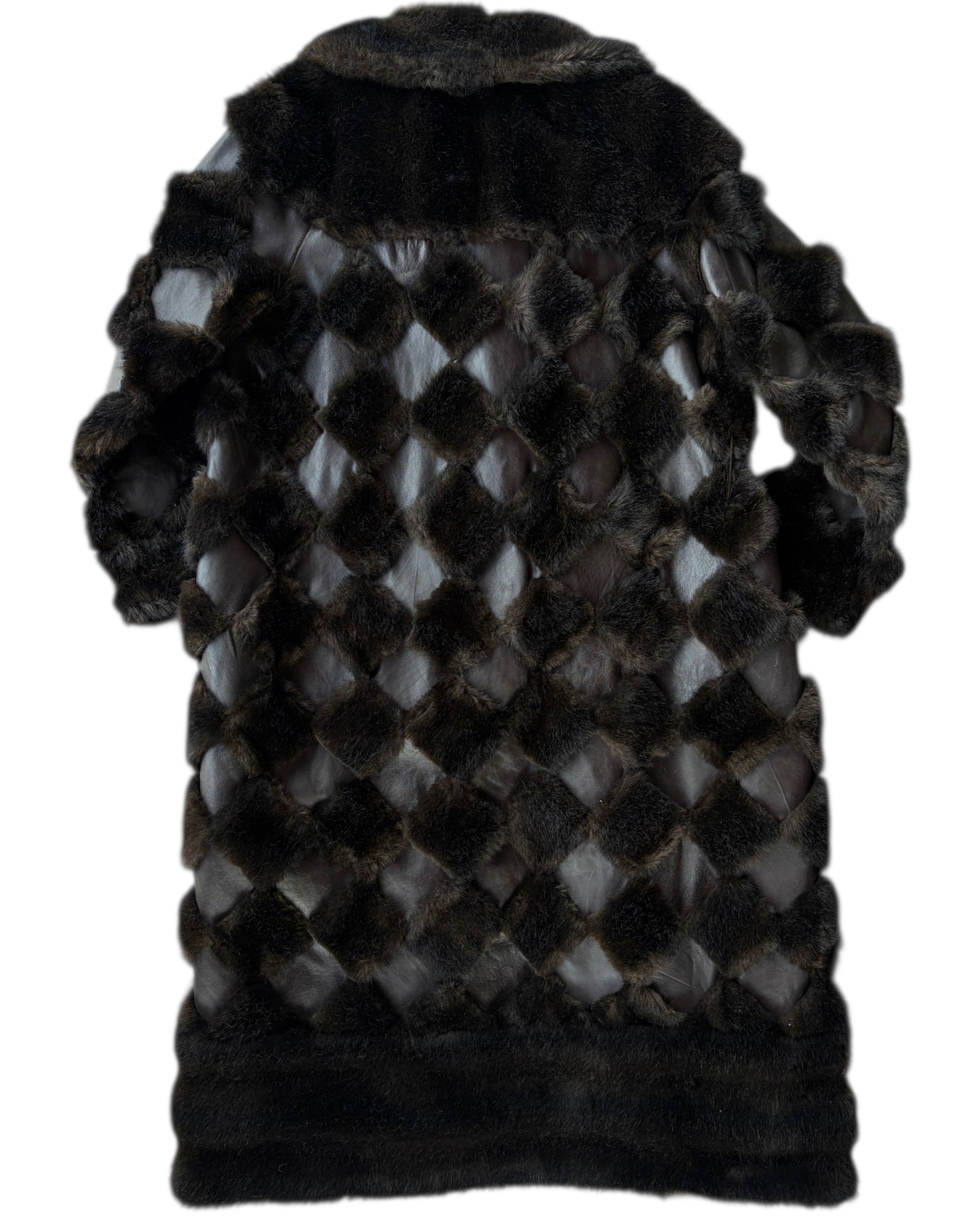 1970s ENGLISH DARK FUR COAT WITH LEATHER TRIM