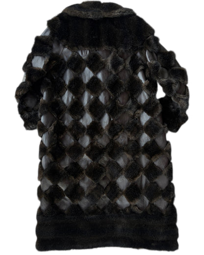 1970s ENGLISH DARK FUR COAT WITH LEATHER TRIM