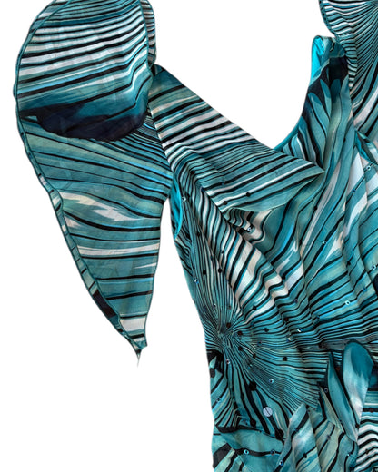 2000S ROBBIE BEE TEAL STRIPED RUFFLE DRESS
