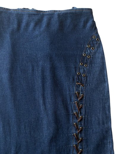 2000S DECOLINE LACE UP DENIM SKIRT