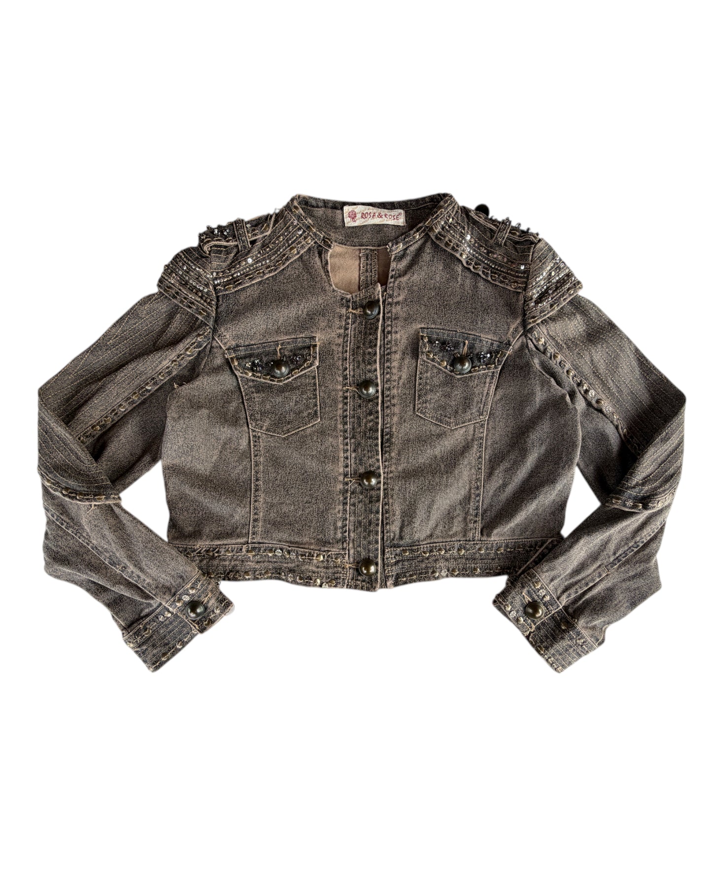 2000S ROSA & ROSE DISTRESSED STUDDED DENIM JACKET