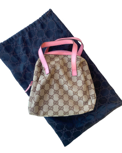 1990'S PINK GUCCI HANDBAG CANVAS LEATHER