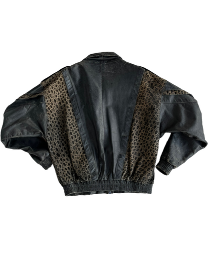 1980s BLACK LEOPARD LEATHER JACKET