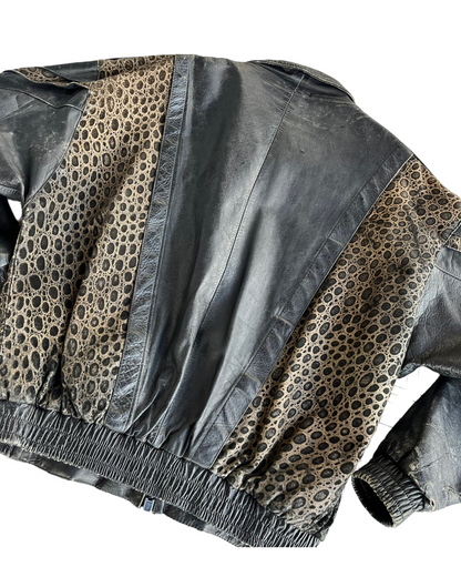 1980s BLACK LEOPARD LEATHER JACKET