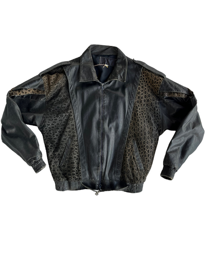 1980s BLACK LEOPARD LEATHER JACKET